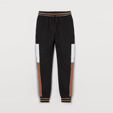 nxt slim fit black with wihite and brown penal jogger trouser for kids